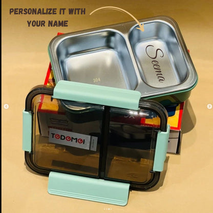 2 Compartment Tedemei Stainless Steel Lunch Box (100% Leak Proof)